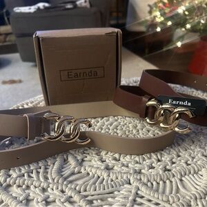 Women's Gold Chain Accent Belts - Brown and Tan